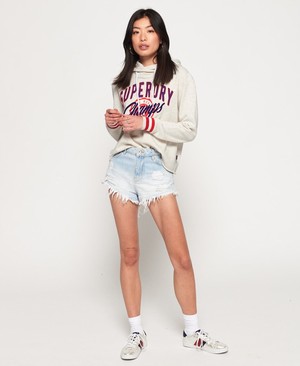 Superdry Real Champs College Crop Női Kapucnis Pulóver Szürke | CAVRP0671